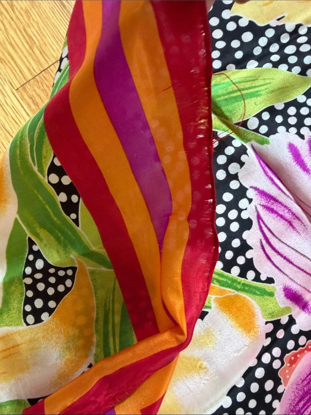 Vintage Vibrant Tropical Floral & Polka Dot Silk Square Scarf